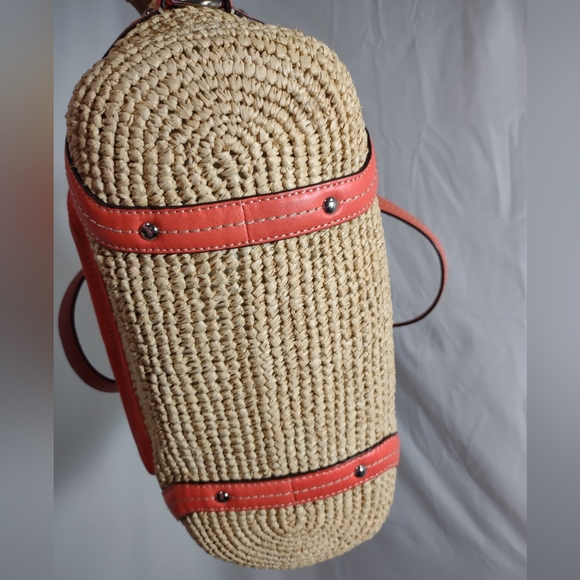 COACH Coral & Red Leather & Straw Shoulder/Tote Bag - Picture 12 of 12